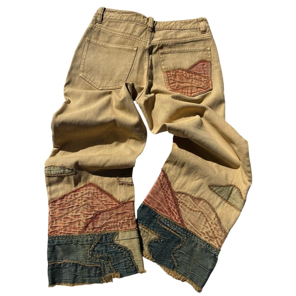 Free People Golden Vibes Crop Jeans Embroidered Western Boho Festival Artsy - Picture 2 of 9